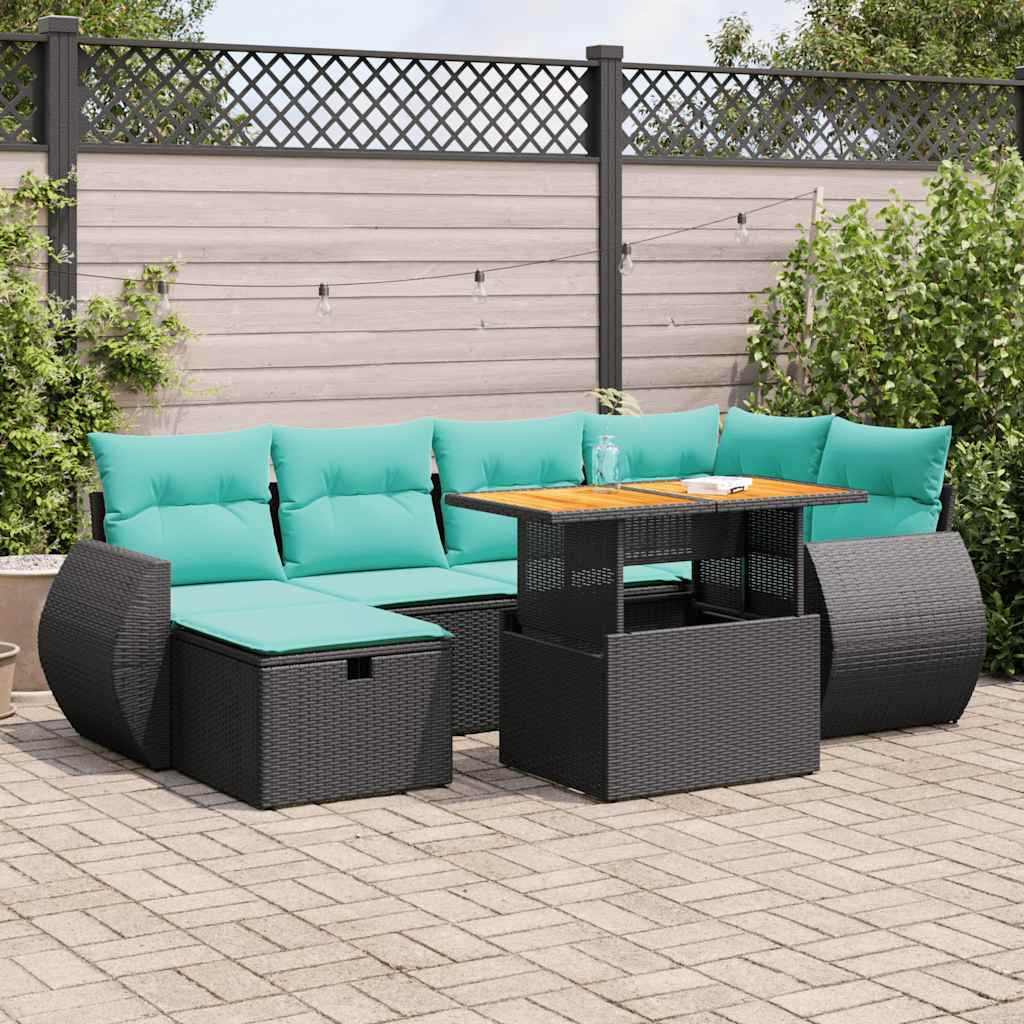 7-dijelni set vrtnih sofa poliratan i bagrem s jastucima sivi