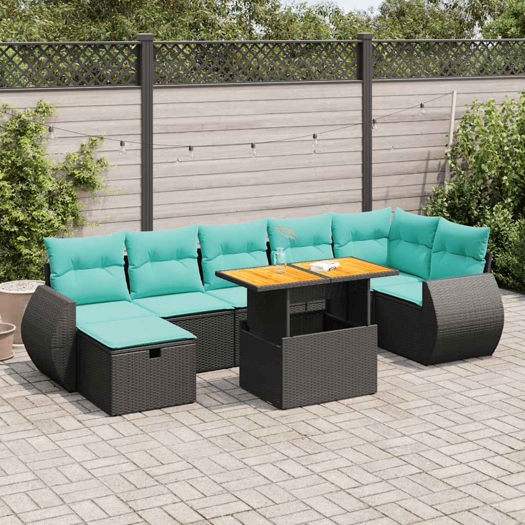 8-dijelni set vrtnih sofa od poliratana s jastucima crni bagrem
