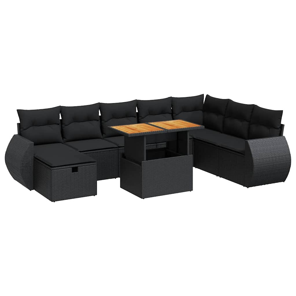 9-dijelni set vrtnih sofa s jastucima crni od poliratana bagrem