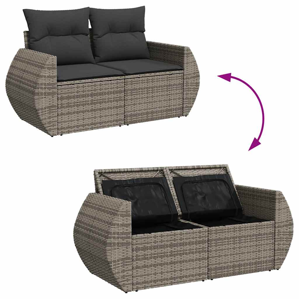9-dijelni set vrtnih sofa poliratan i bagrem s jastucima sivi