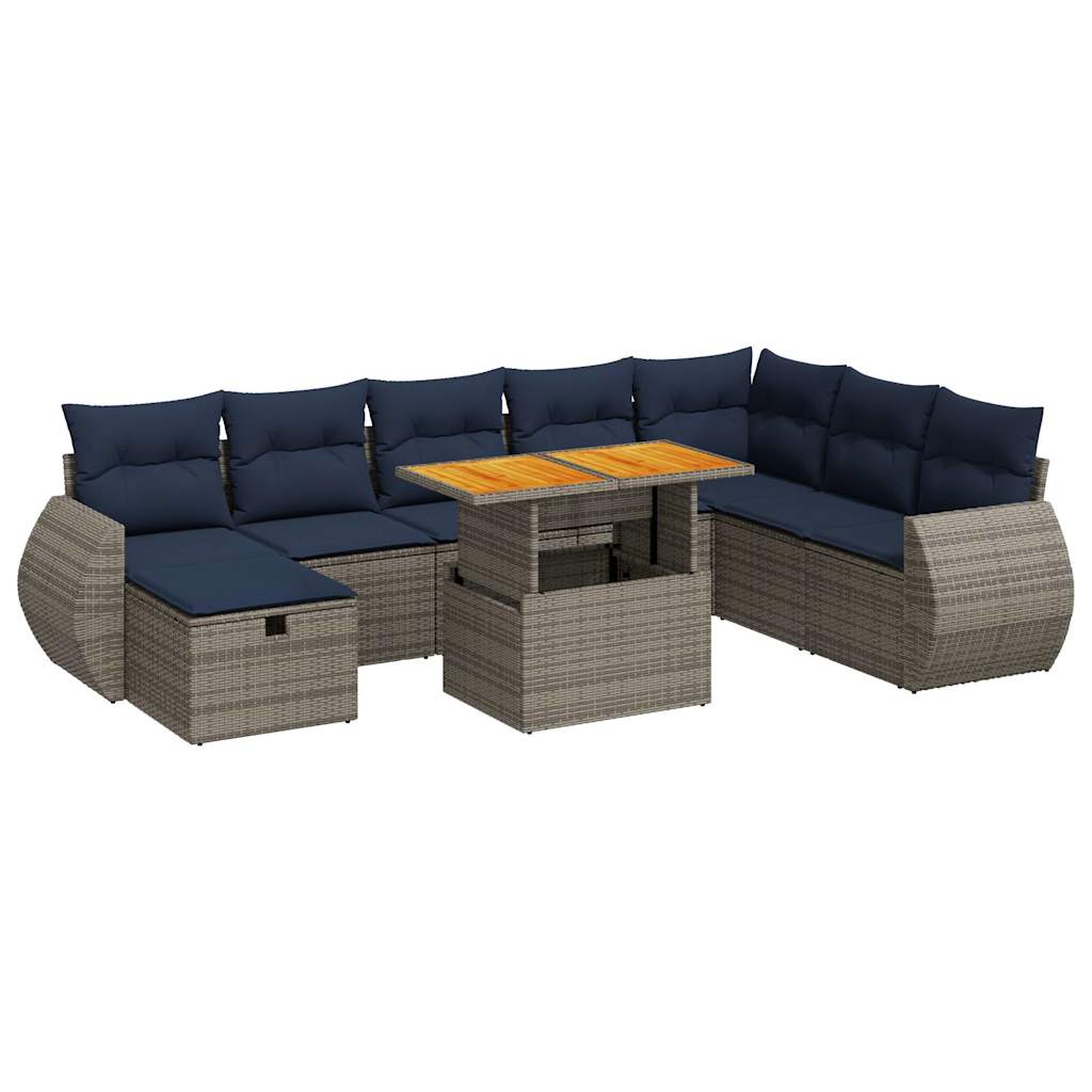9-dijelni set vrtnih sofa s jastucima sivi od poliratana bagrem