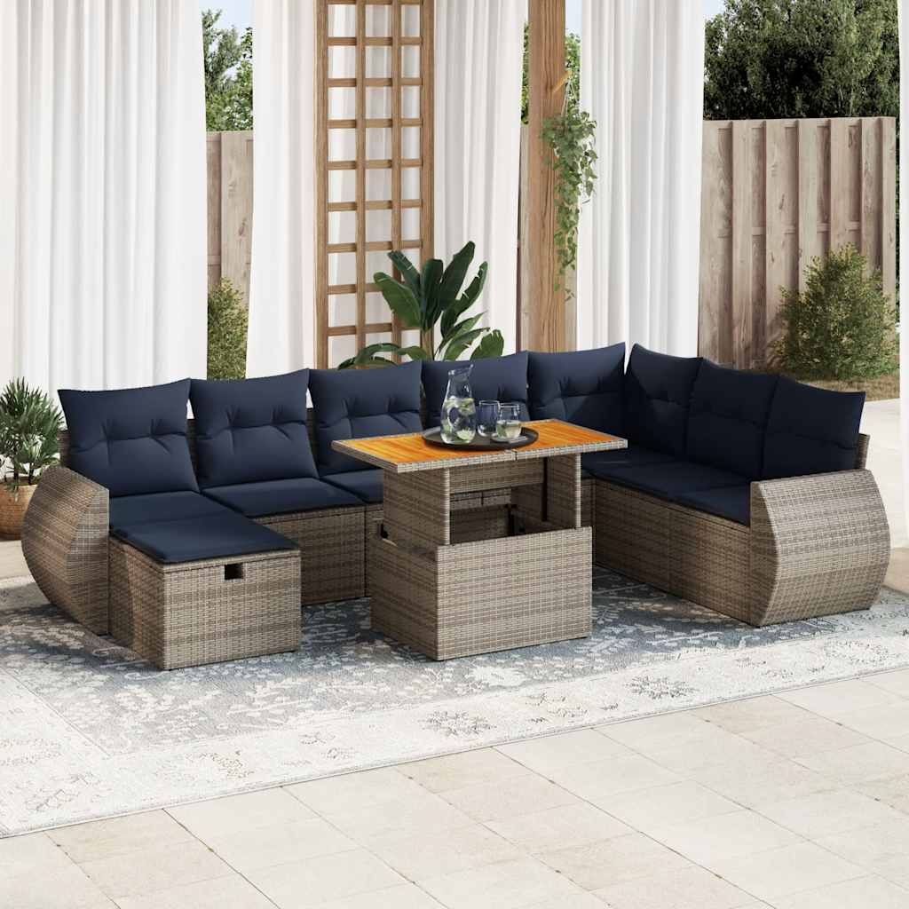 9-dijelni set vrtnih sofa s jastucima sivi od poliratana bagrem
