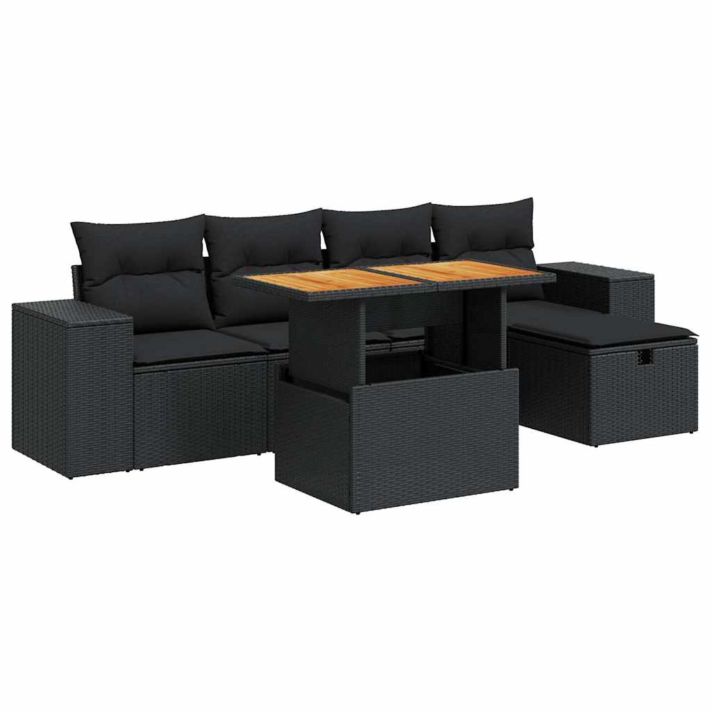 6-dijelni set vrtnih sofa s jastucima crni od poliratana bagrem