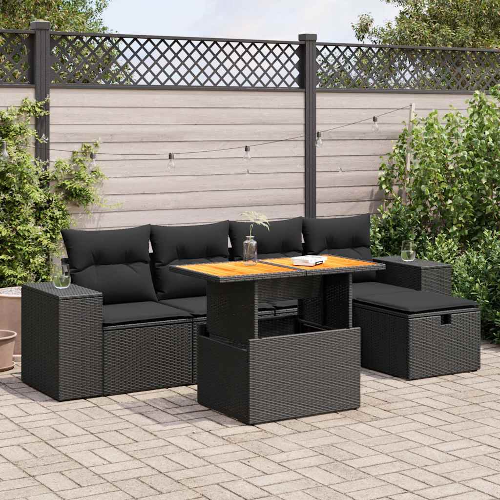 6-dijelni set vrtnih sofa s jastucima crni od poliratana bagrem