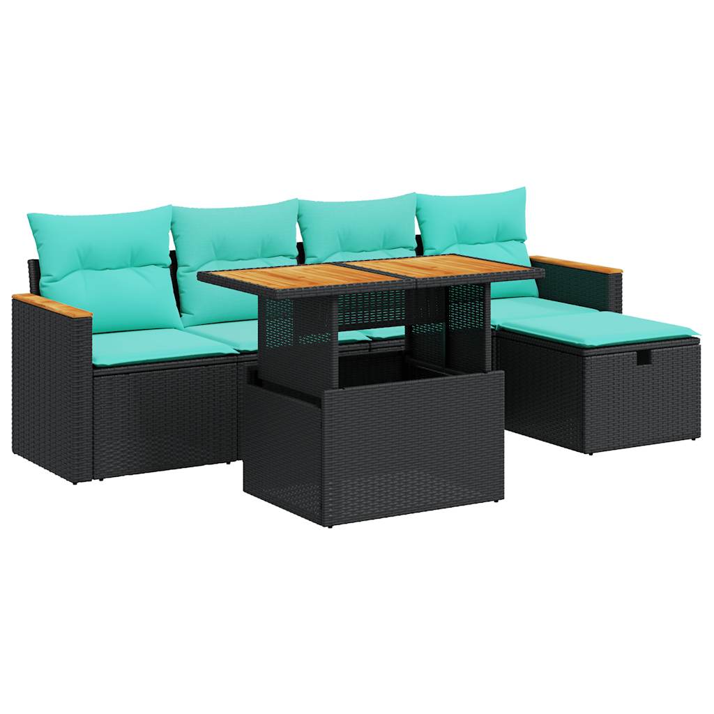 6-dijelni set vrtnih sofa s jastucima crni od poliratana bagrem