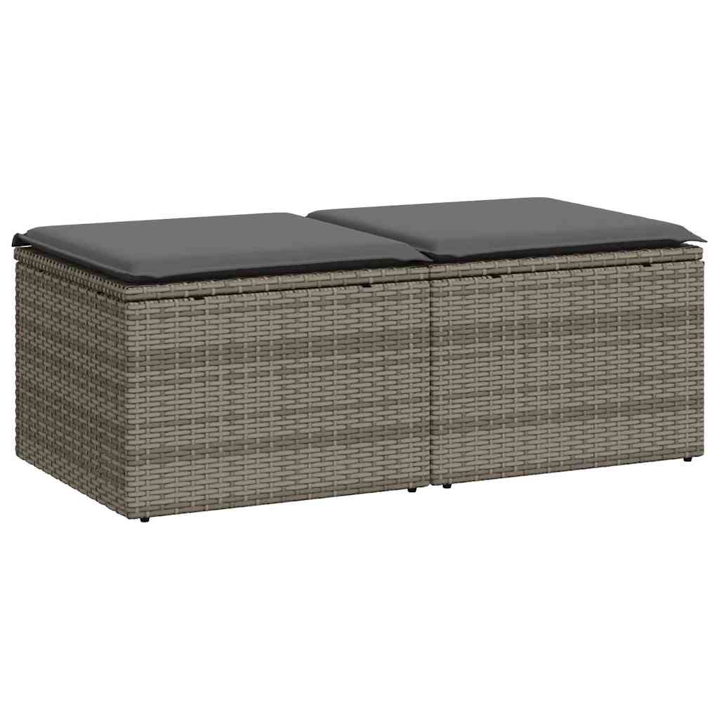 2-dijelni set vrtnih sofa poliratan i bagrem s jastucima sivi