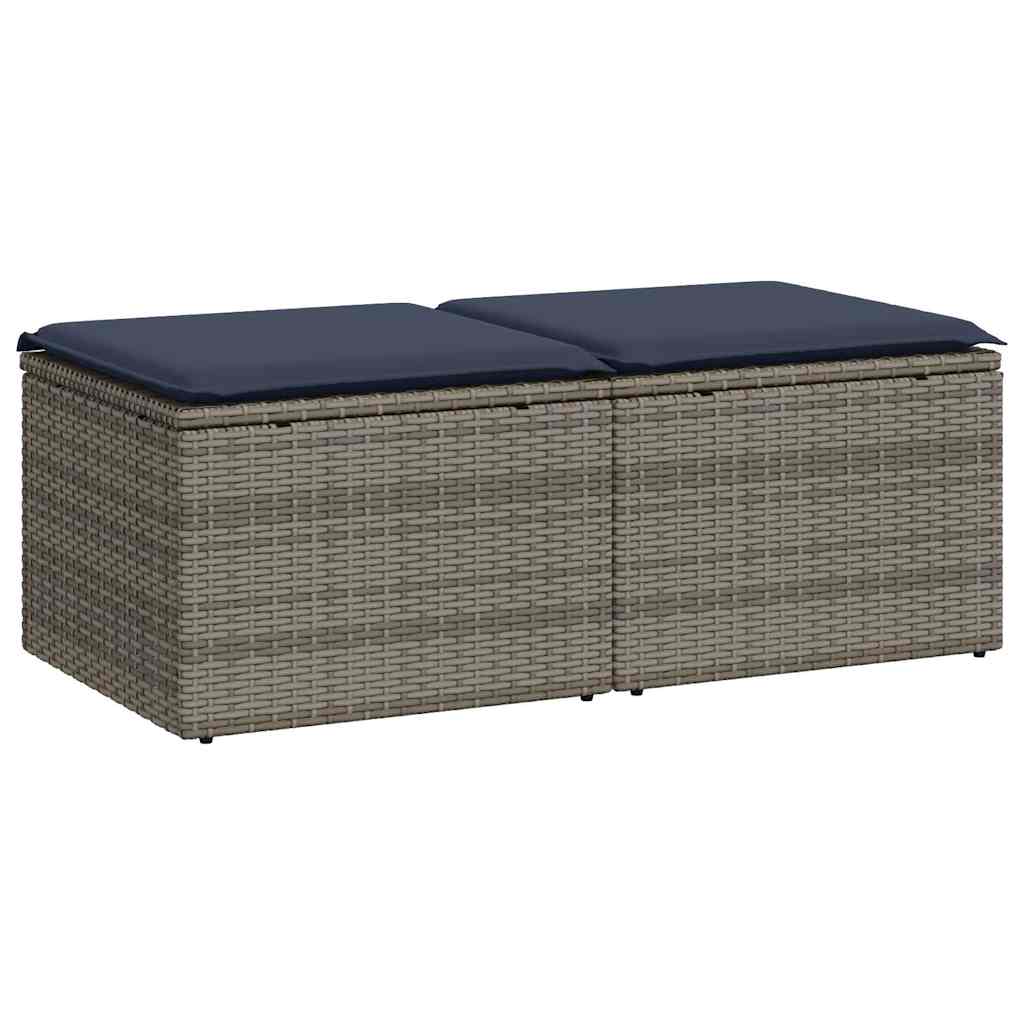 2-dijelni set vrtnih sofa poliratan i bagrem s jastucima sivi