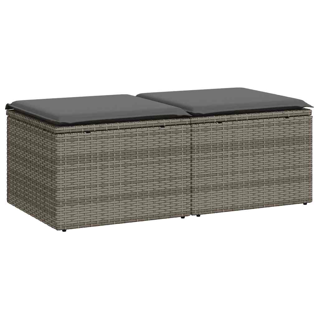 2-dijelni set vrtnih sofa poliratan i bagrem s jastucima sivi