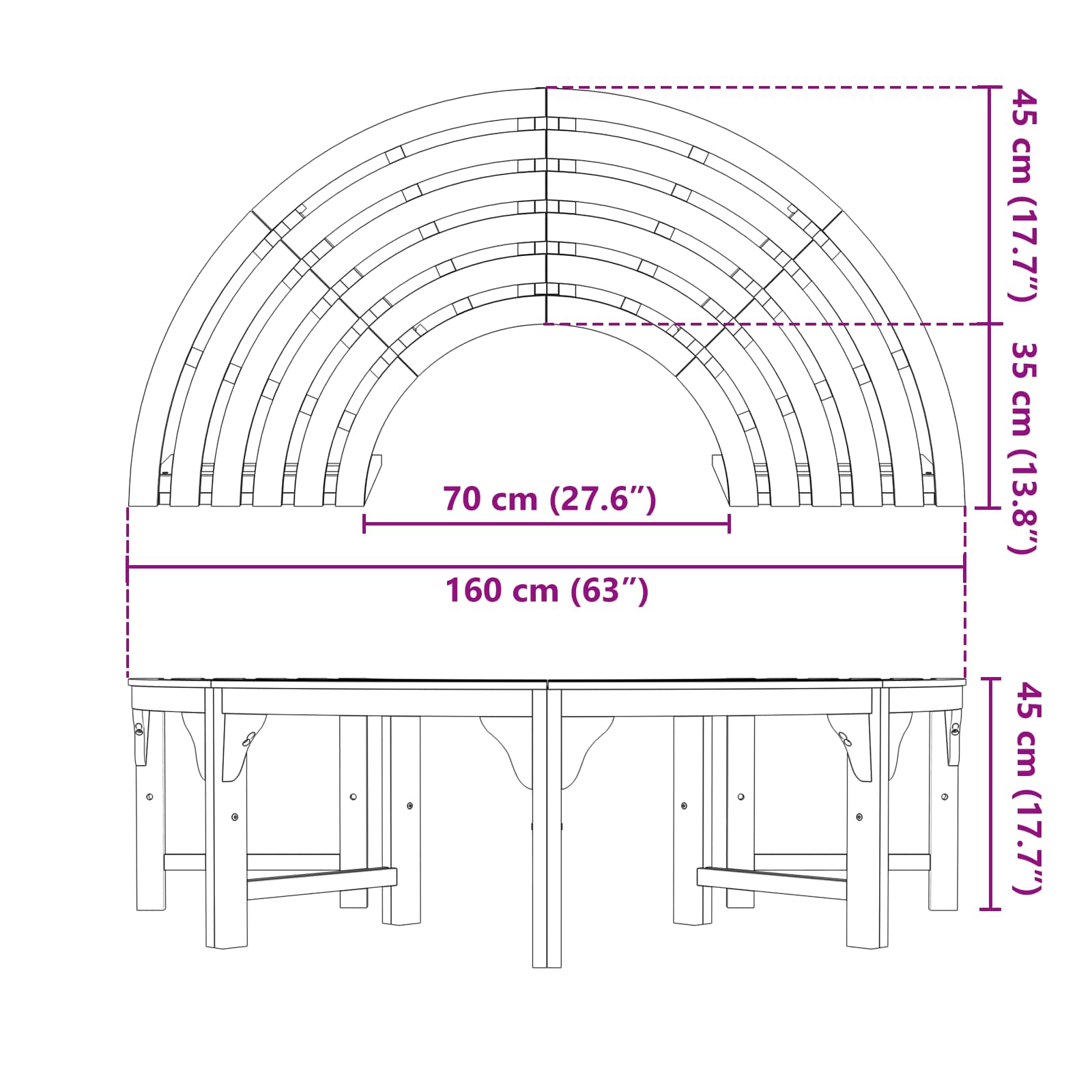Klupa pod drvetom Prirodna 160 x 80 x 45cm