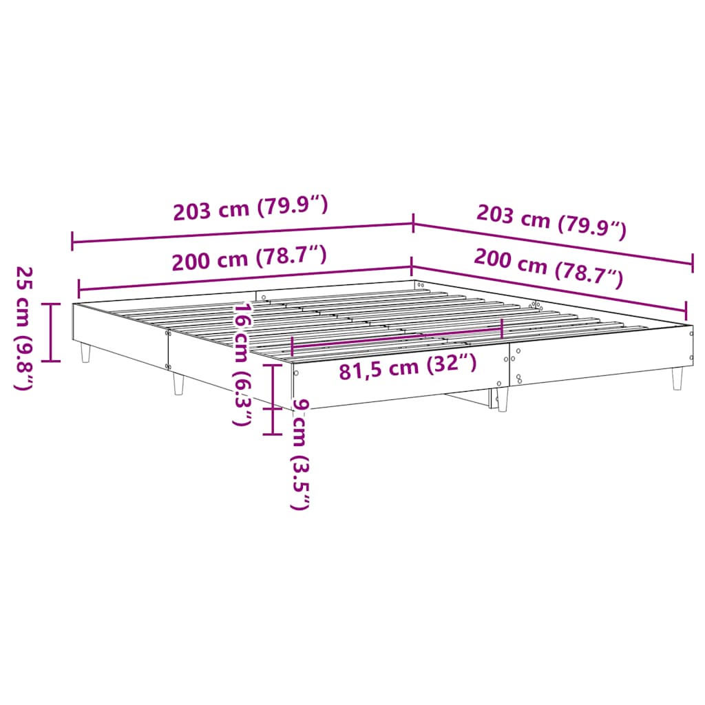 Okvir kreveta bez madraca crni 200 x 200 cm konstruirano drvo