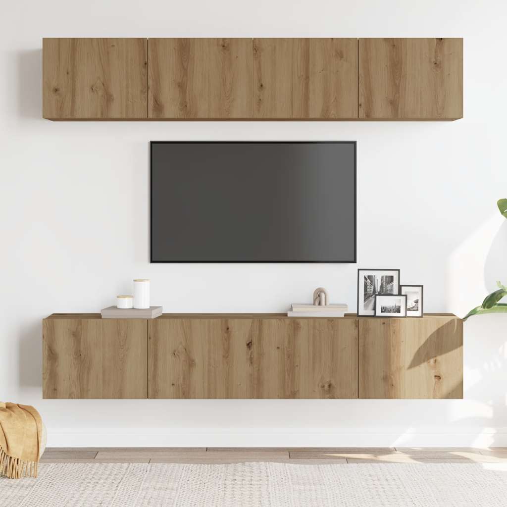 4-dijelni zidni TV ormarić Artisan hrast izrađen od drveta