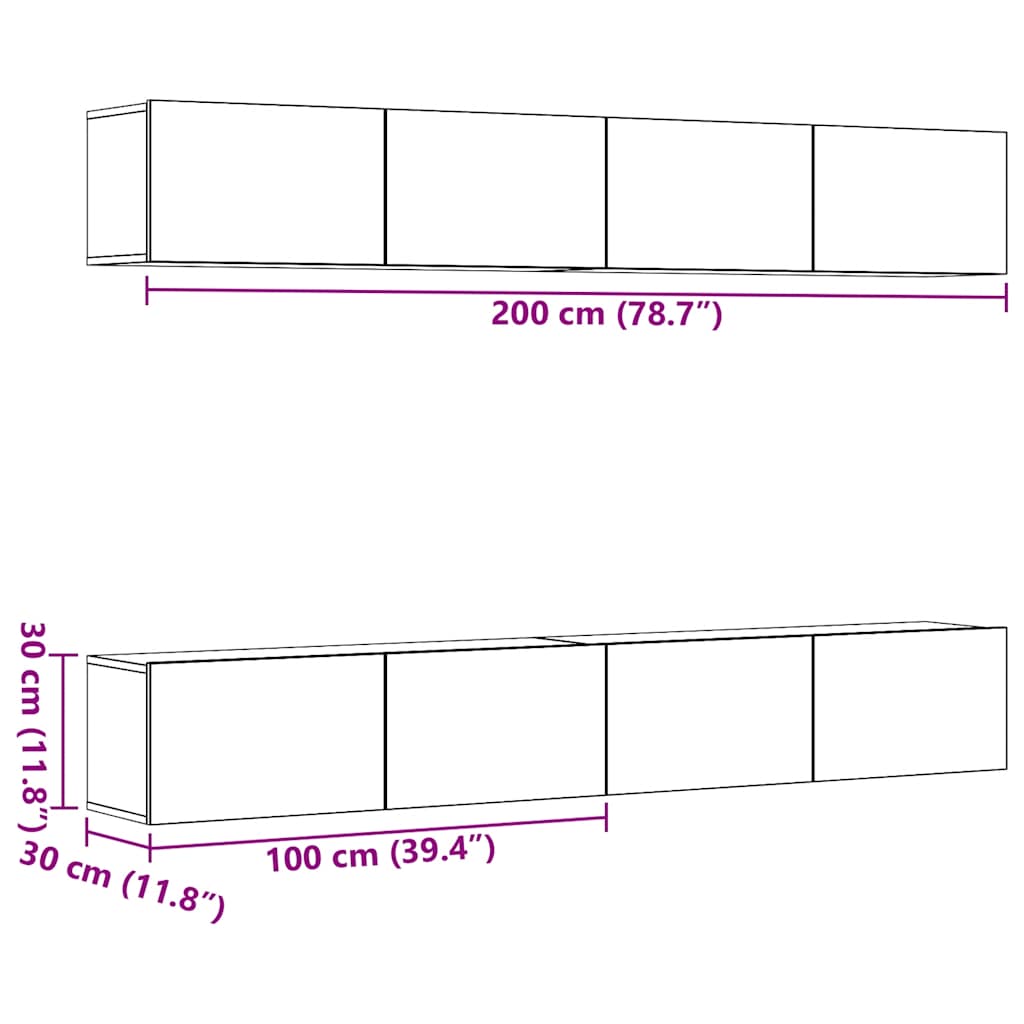 Zidni TV ormarić, 4 dijela, staro drvo, 100x30x30 cm