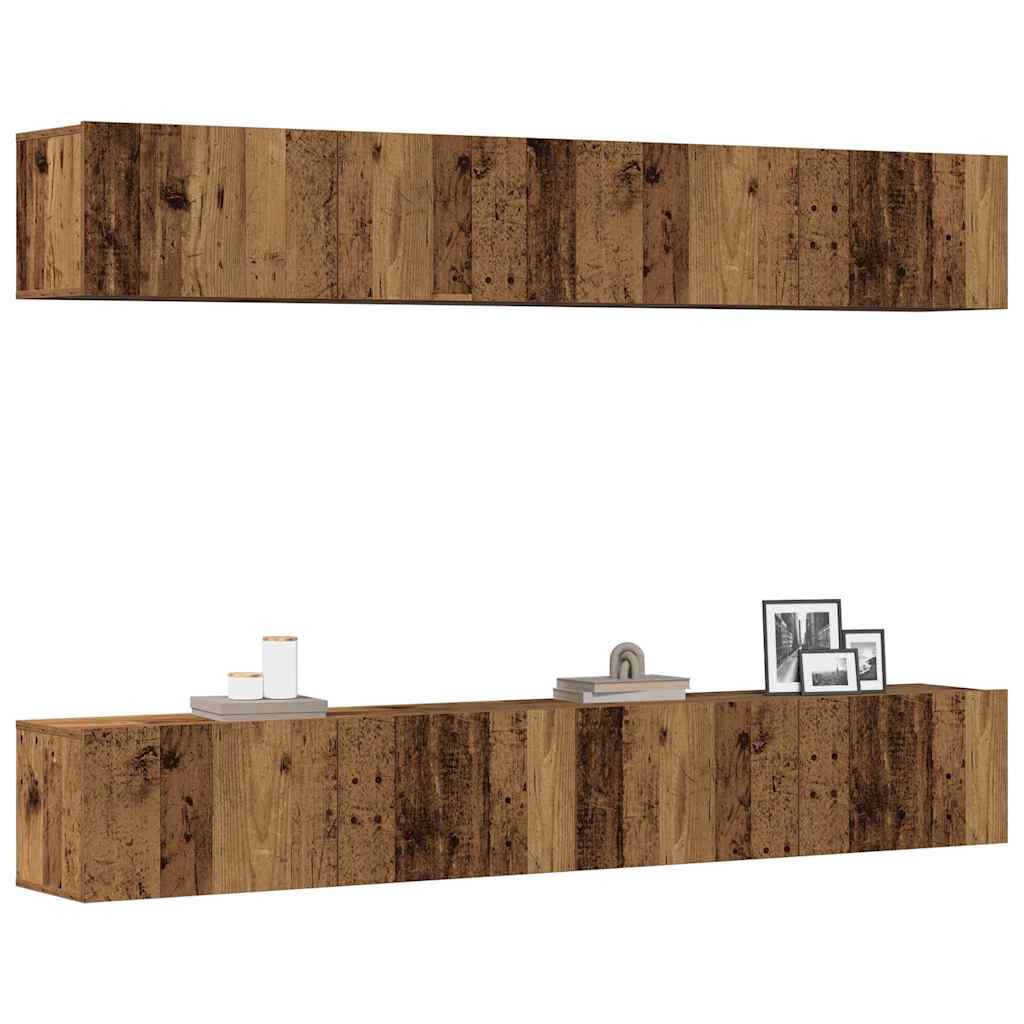 Zidni TV ormarić, 4 dijela, staro drvo, 100x30x30 cm