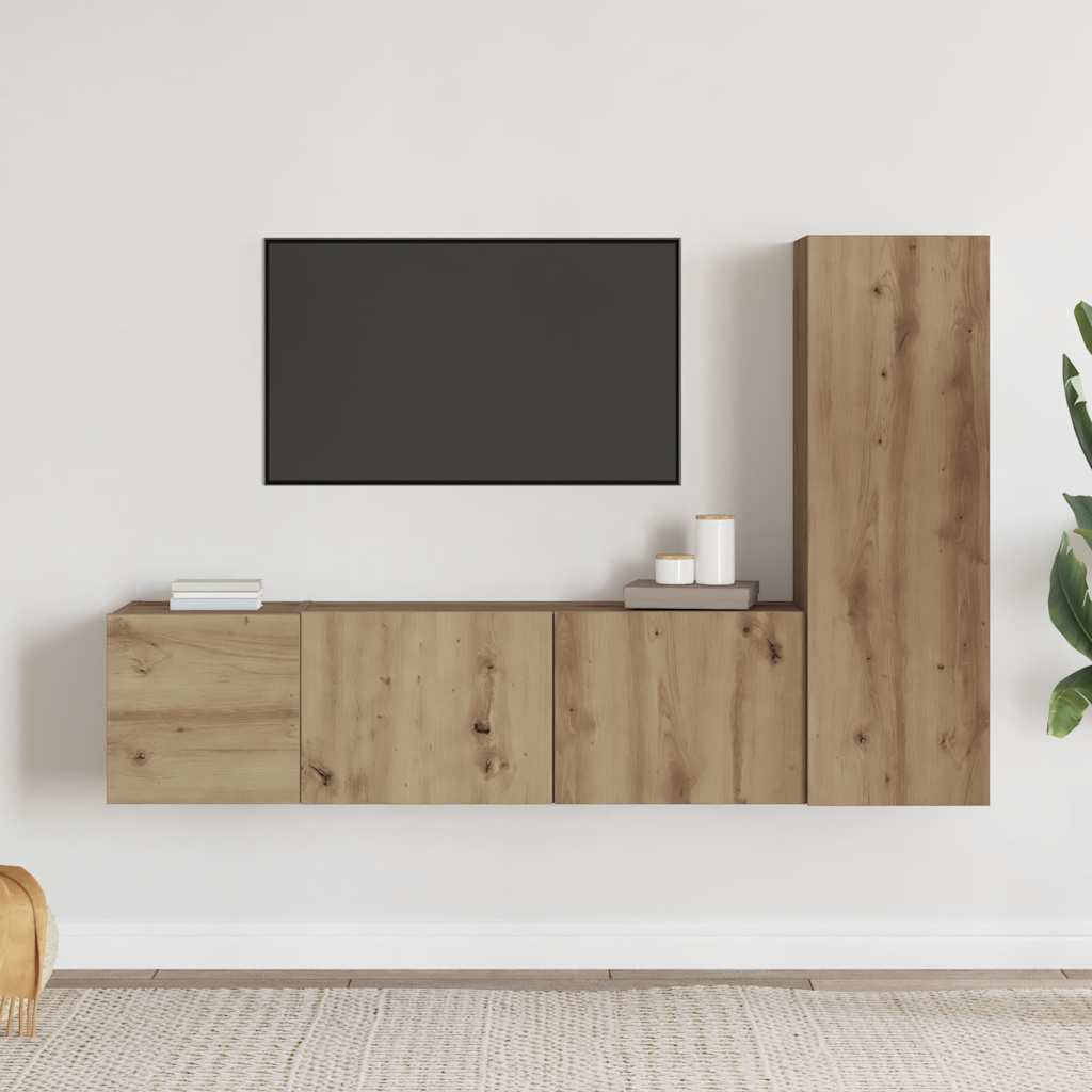 3-dijelni zidni TV ormarić Artisan hrast izrađen od drveta
