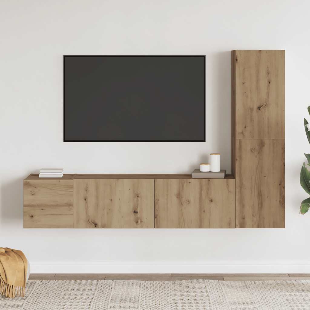 3-dijelni zidni TV ormarić Artisan hrast izrađen od drveta