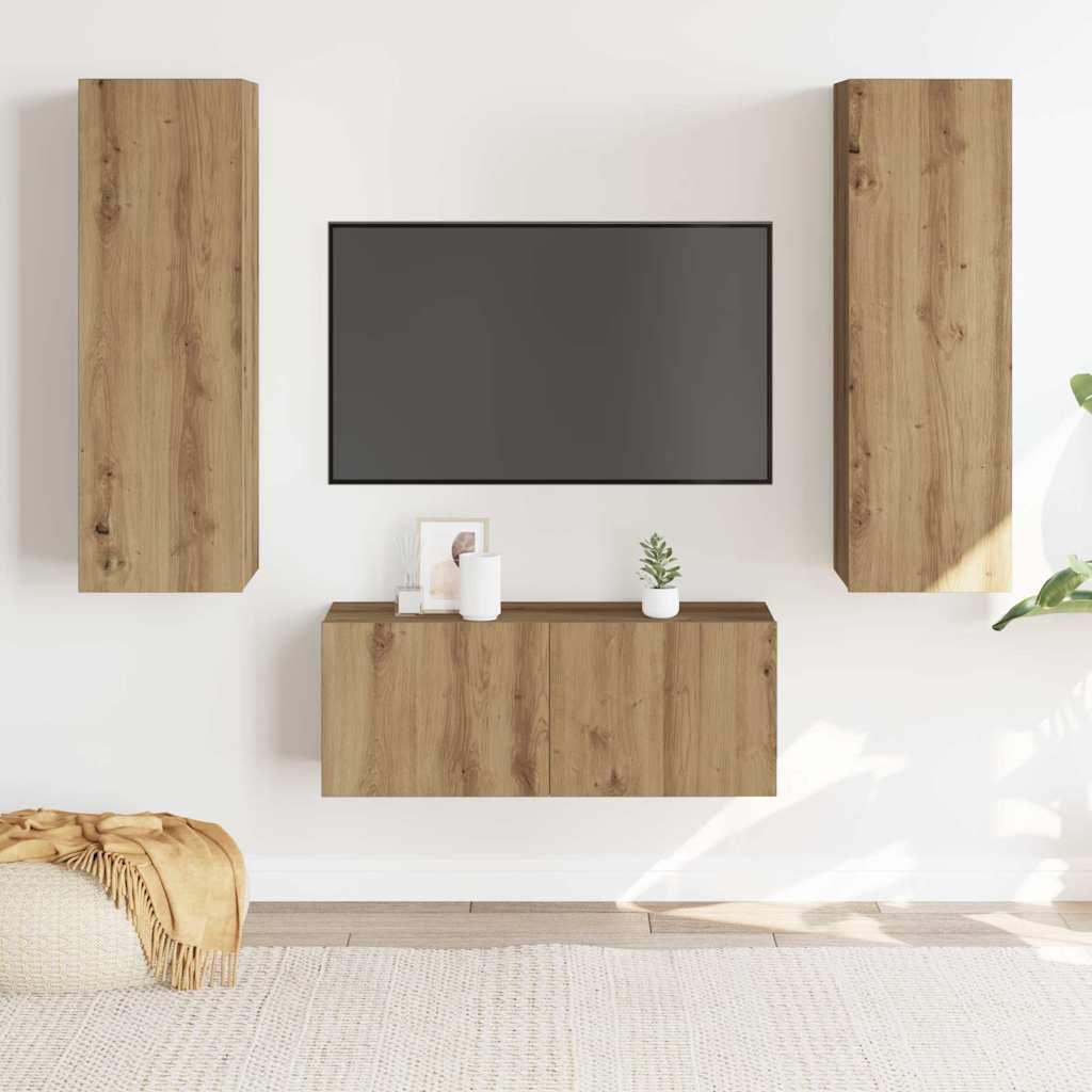 3-dijelni zidni TV ormarić Artisan hrast izrađen od drveta