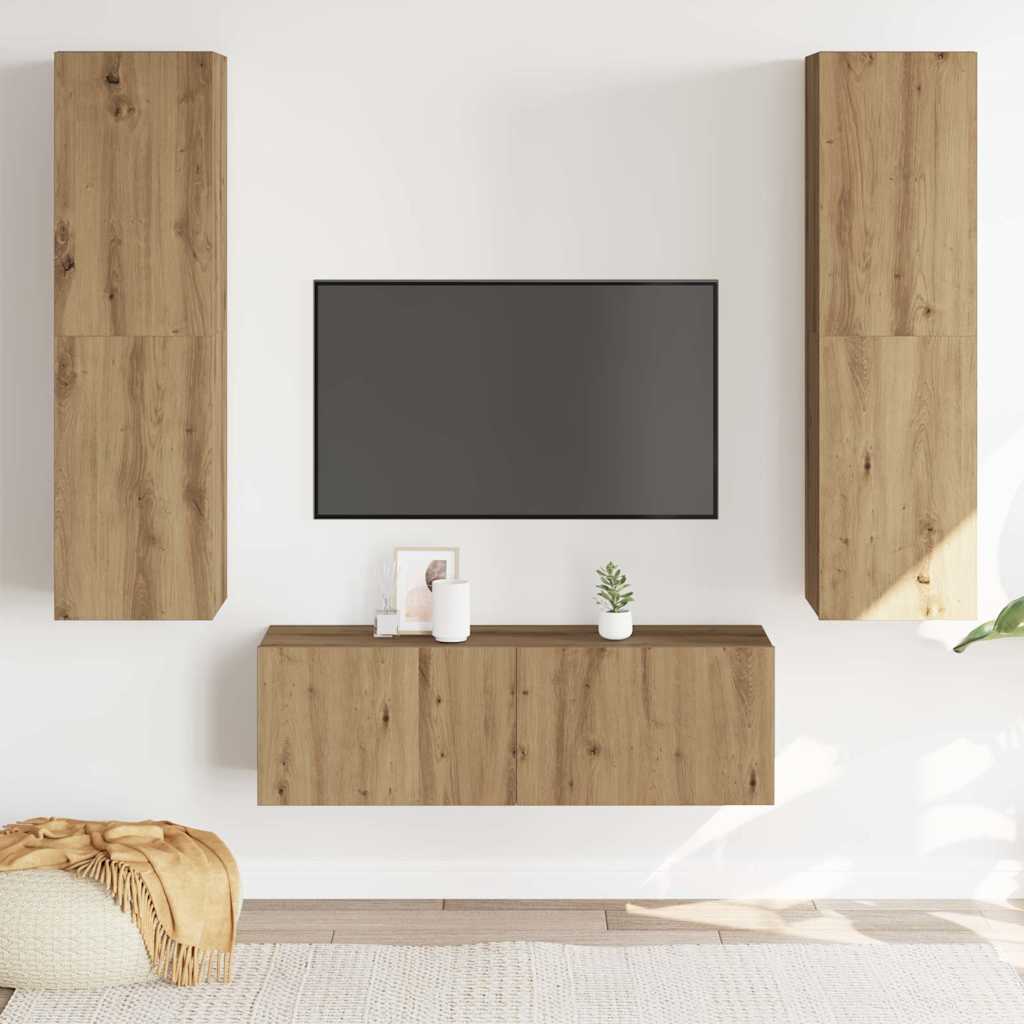3-dijelni zidni TV ormarić Artisan hrast izrađen od drveta