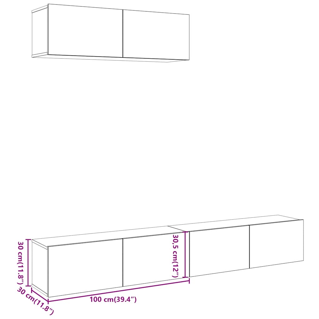 3-dijelni zidni set TV ormarića staro drvo 100x30x30 cm