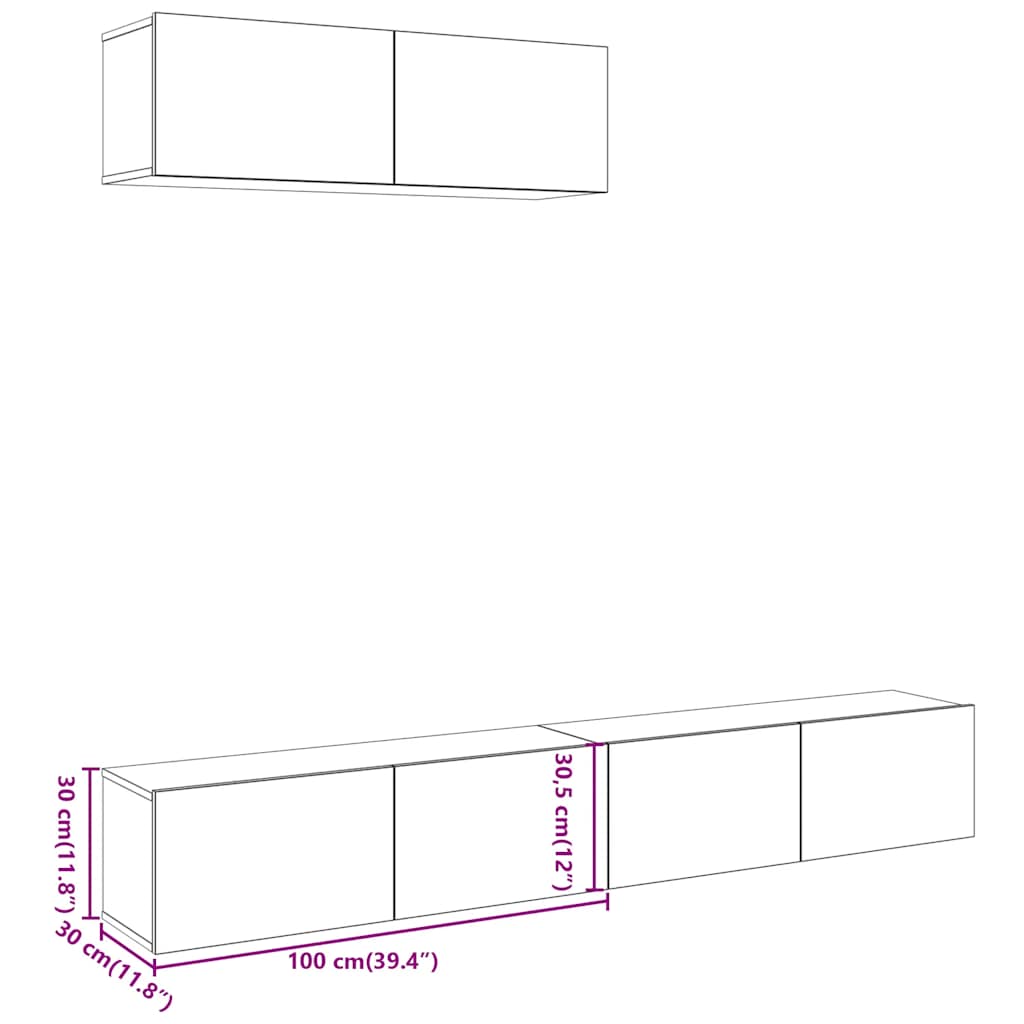 3-dijelni zidni TV ormarić Artisan hrast 100x30x30 cm