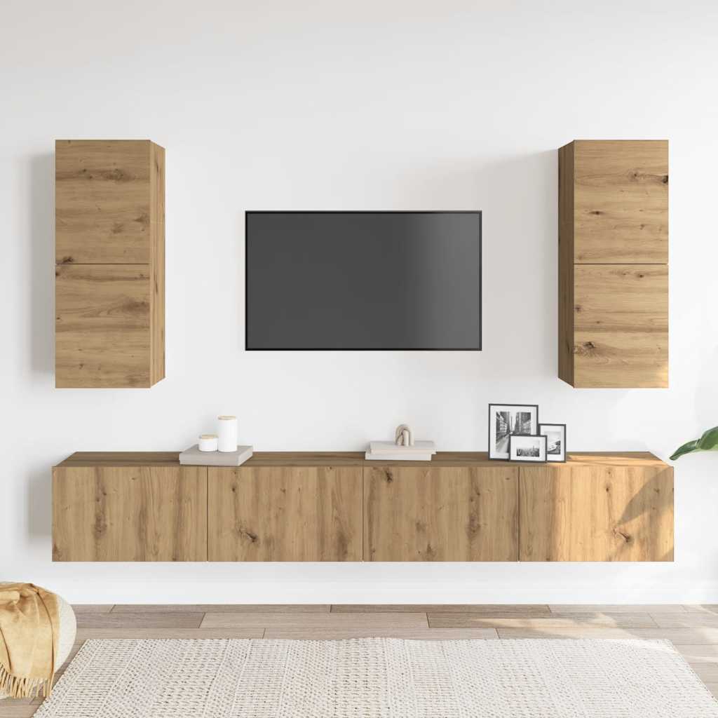 4-dijelni zidni TV ormarić Artisan hrast izrađen od drva