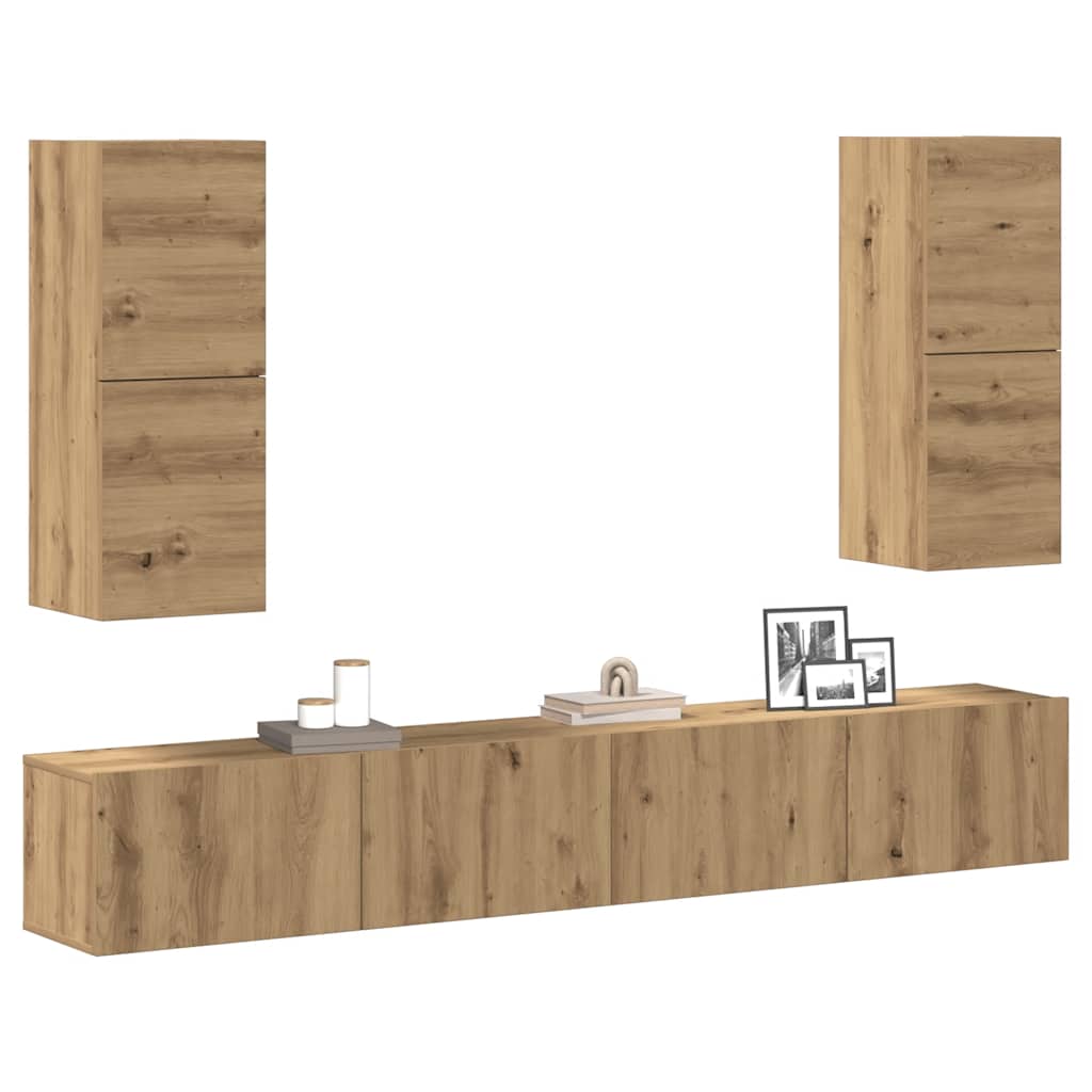 4-dijelni zidni TV ormarić Artisan hrast izrađen od drva