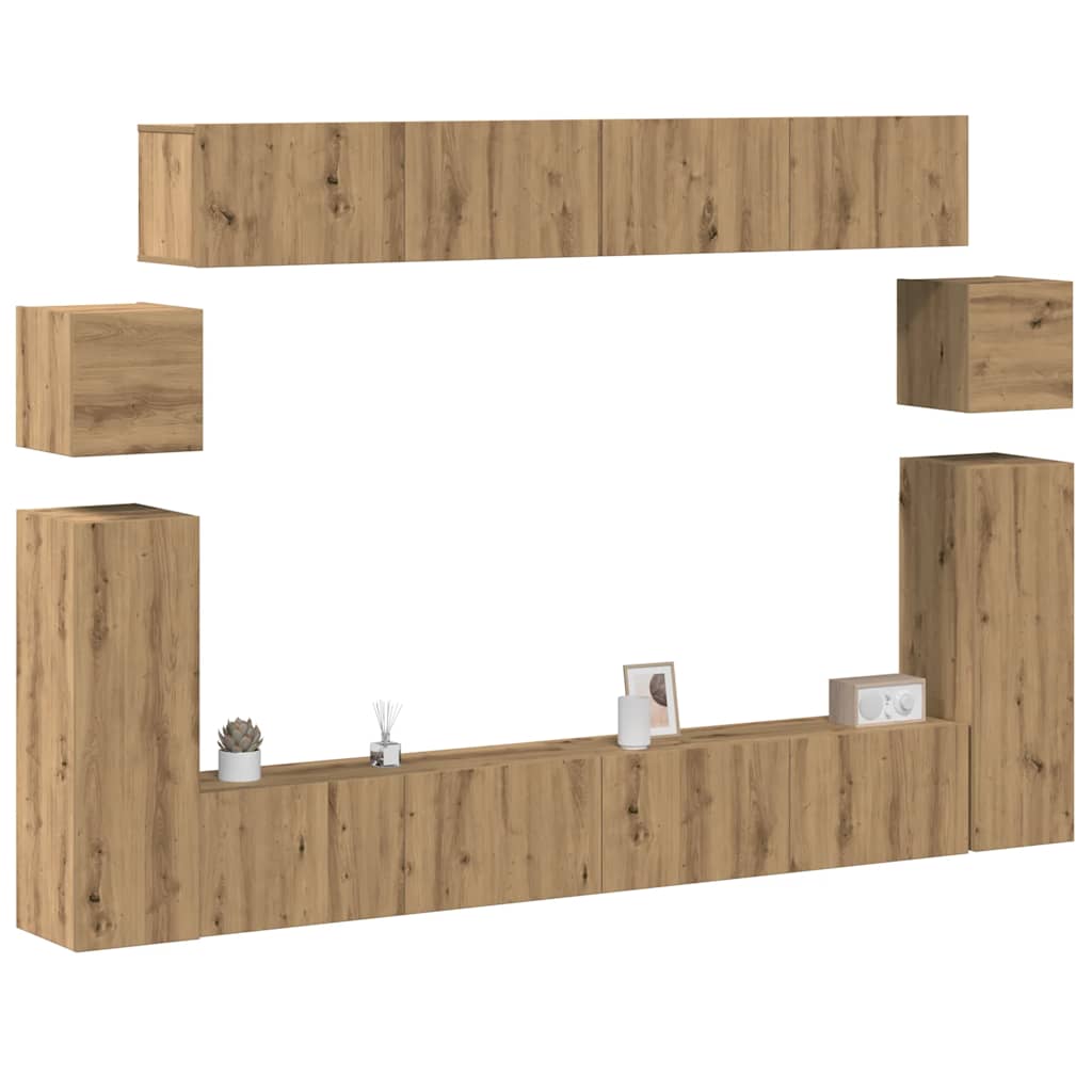 8-dijelni set TV ormarića montiran na zid Artisan Oak