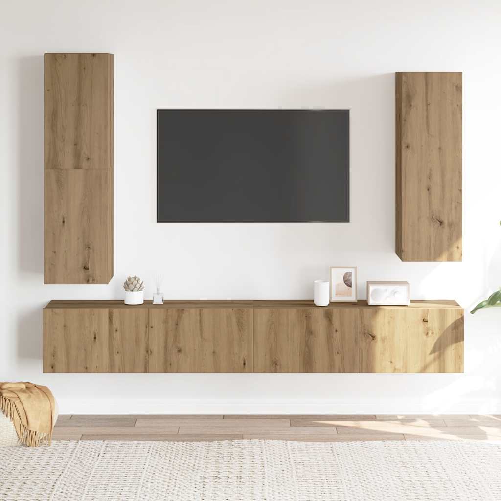 4-dijelni zidni TV ormarić Artisan hrast izrađen od drva