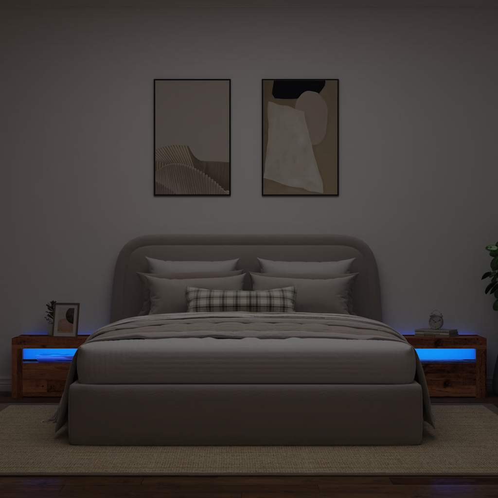Noćni ormarići 2 kom s LED diodama staro drvo 60x35x40 cm