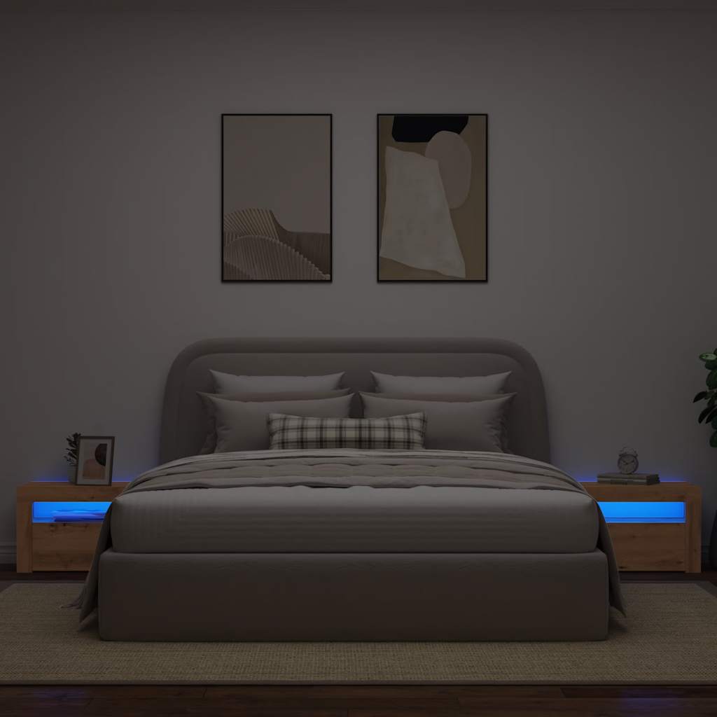 Noćni ormarići 2 kom s LED svjetlima boja hrasta 60x35x40 cm