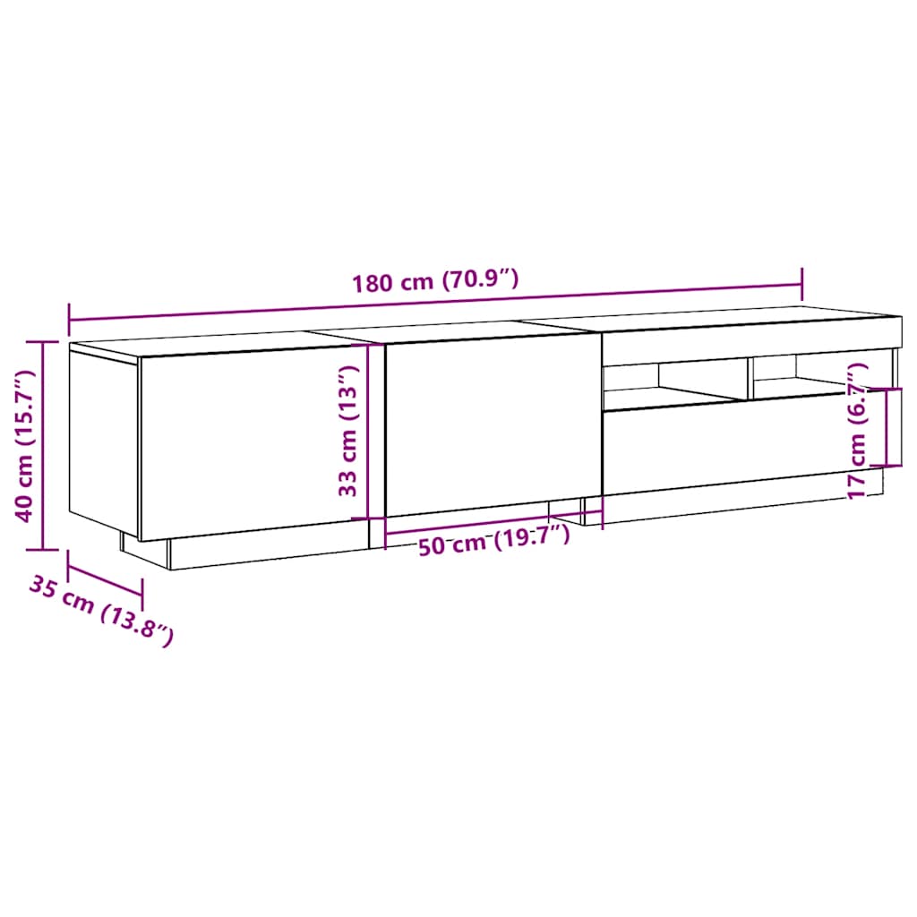 TV ormarić LED boja drva 180x35x40 cm konstruirano drvo