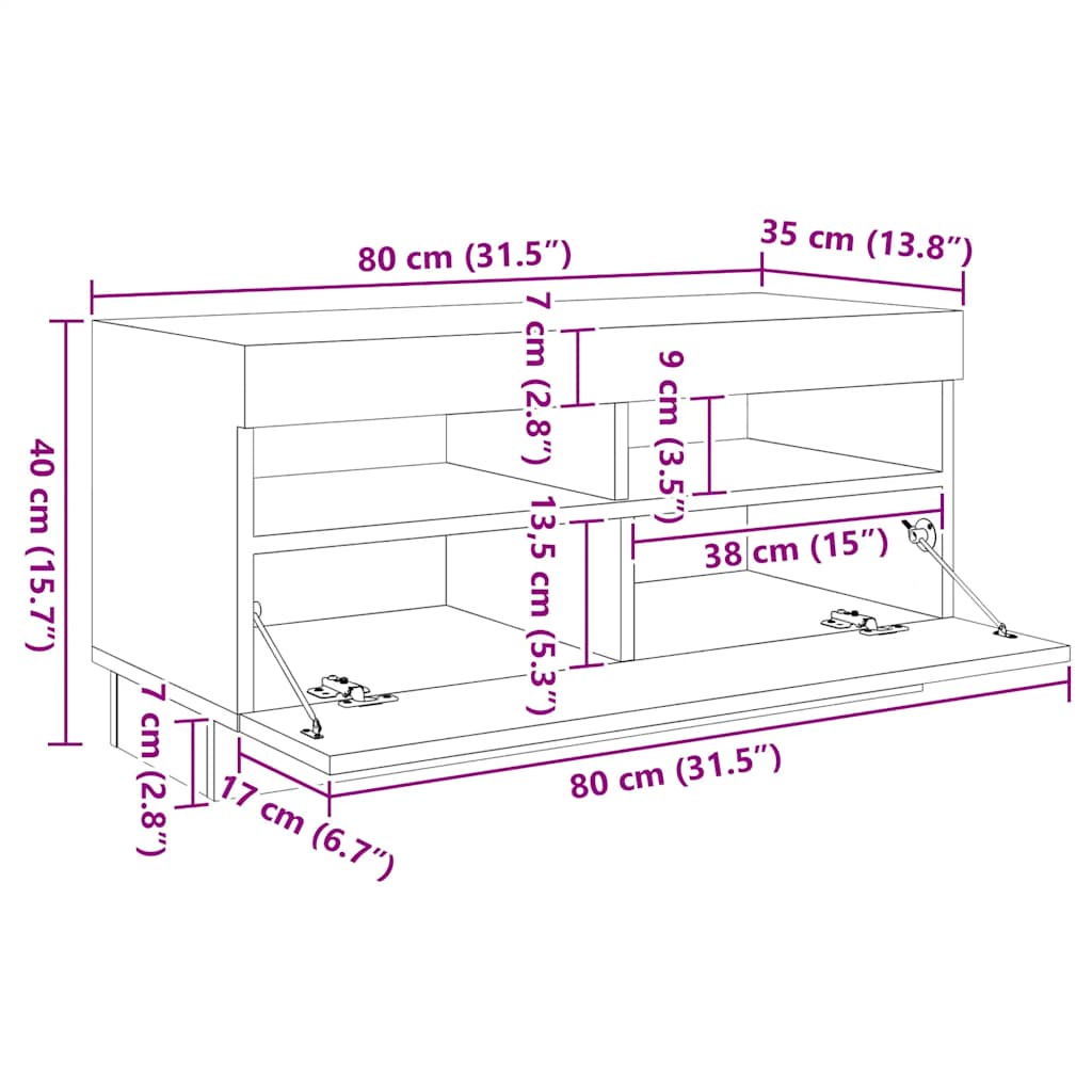TV ormarić LED boja hrasta 260x35x40 cm konstruirano drvo