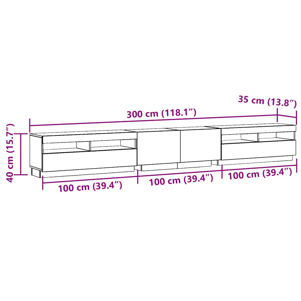 TV ormarić LED boja drva 300x35x40 cm konstruirano drvo