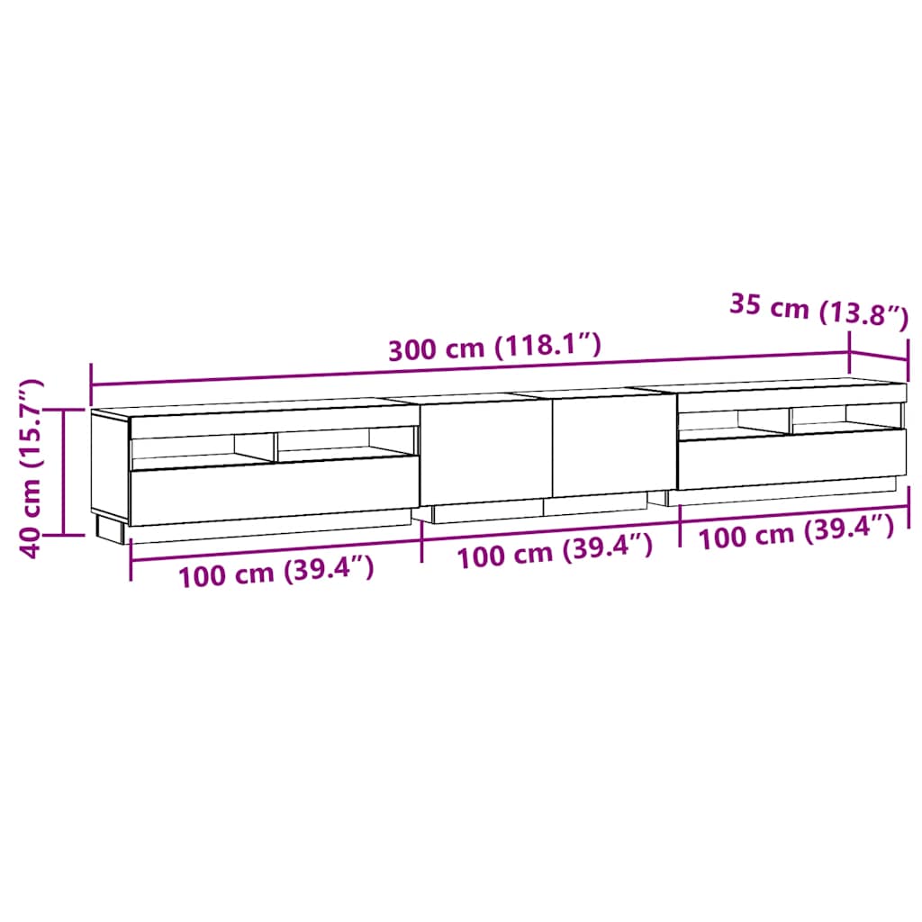 TV ormarić s LED svjetlima Artisan hrast 300x35x40 cm