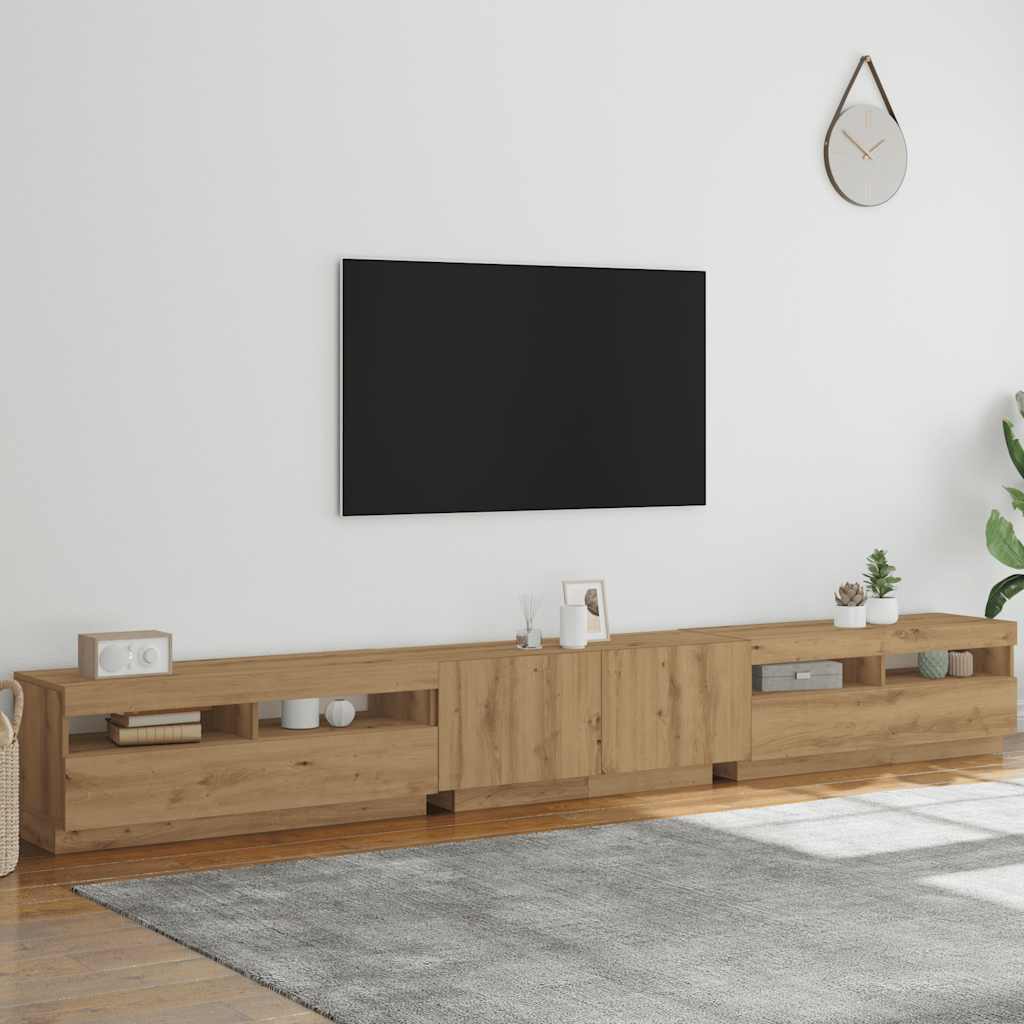 TV ormarić s LED svjetlima Artisan hrast 300x35x40 cm