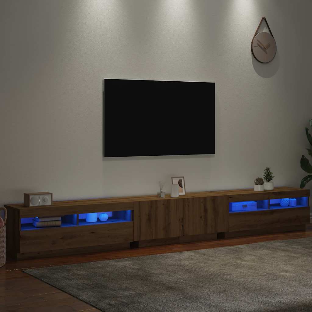 TV ormarić s LED svjetlima Artisan hrast 300x35x40 cm