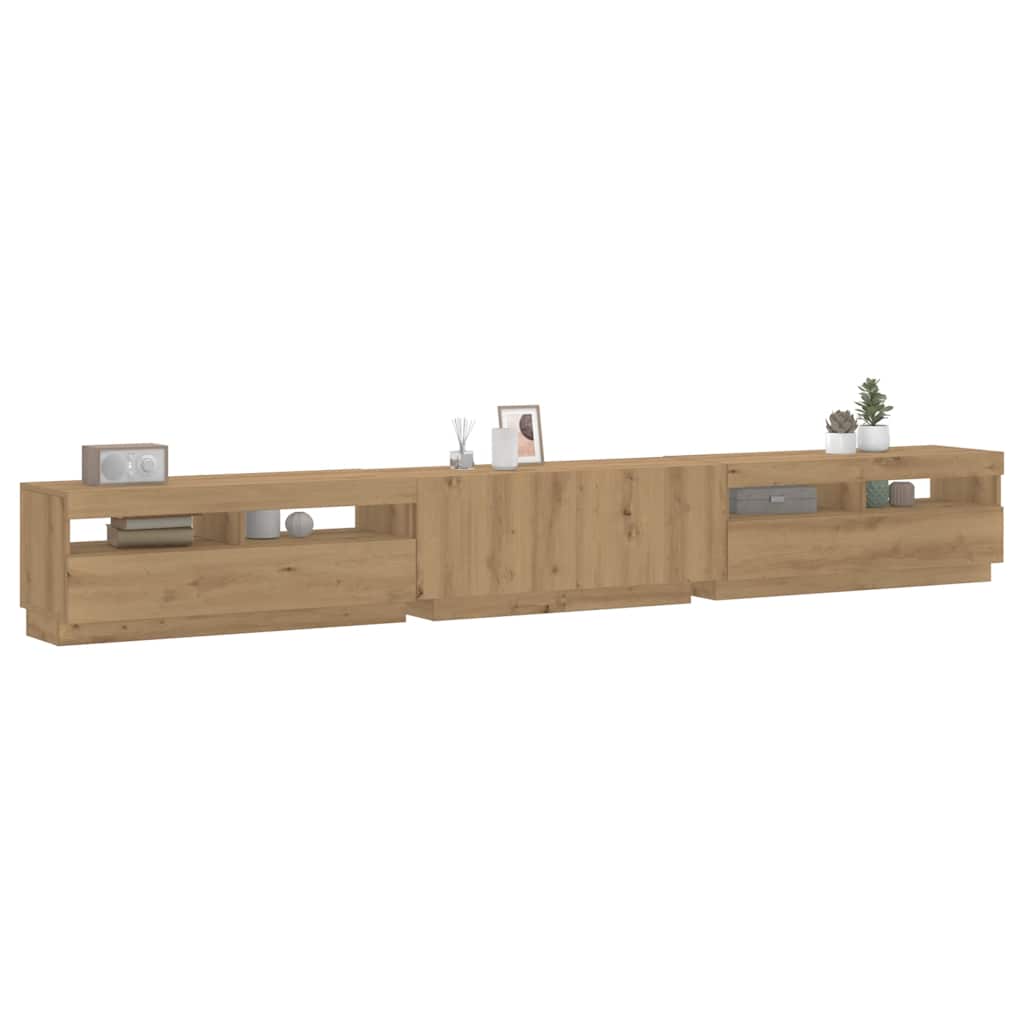 TV ormarić s LED svjetlima Artisan hrast 300x35x40 cm