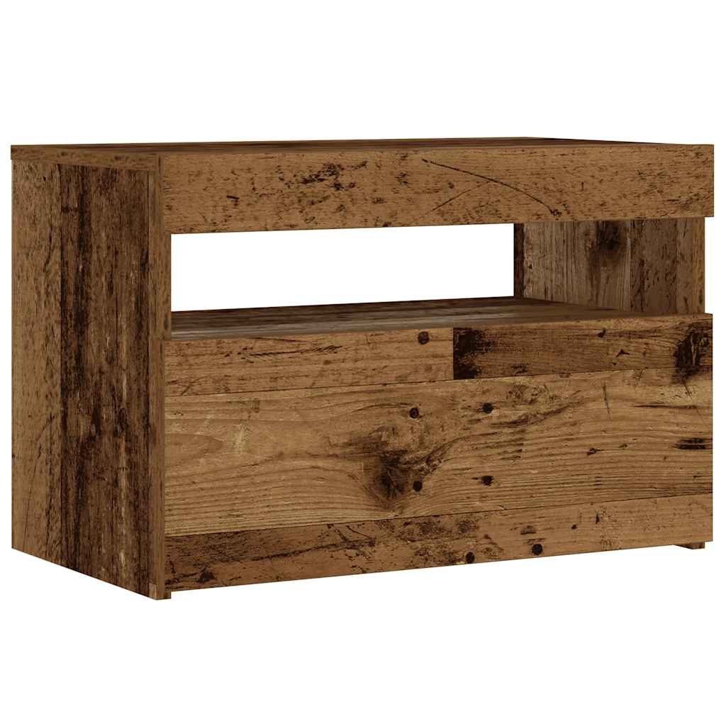 Noćni ormarić s LED svjetlima staro drvo 60x35x40 cm