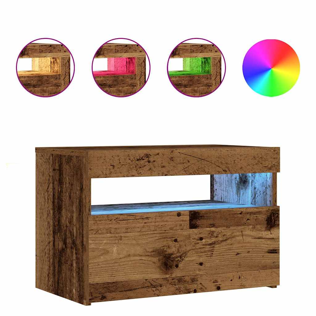 Noćni ormarić s LED svjetlima staro drvo 60x35x40 cm