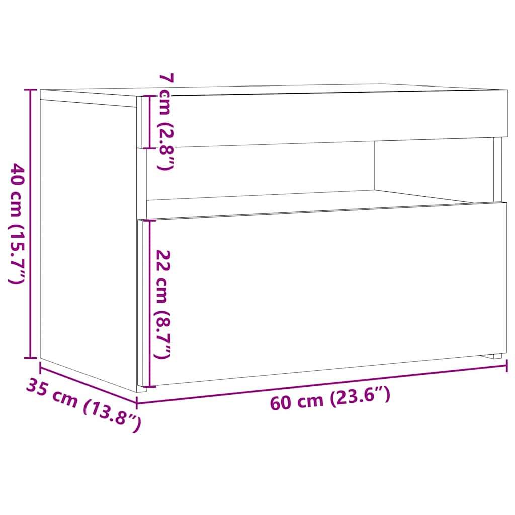 Noćni ormarić s LED svjetlima staro drvo 60x35x40 cm