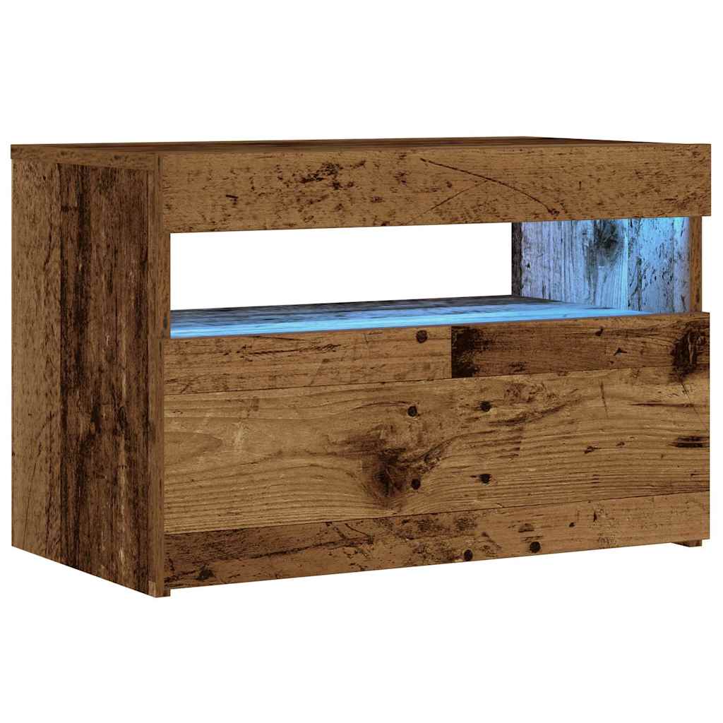 Noćni ormarić s LED svjetlima staro drvo 60x35x40 cm