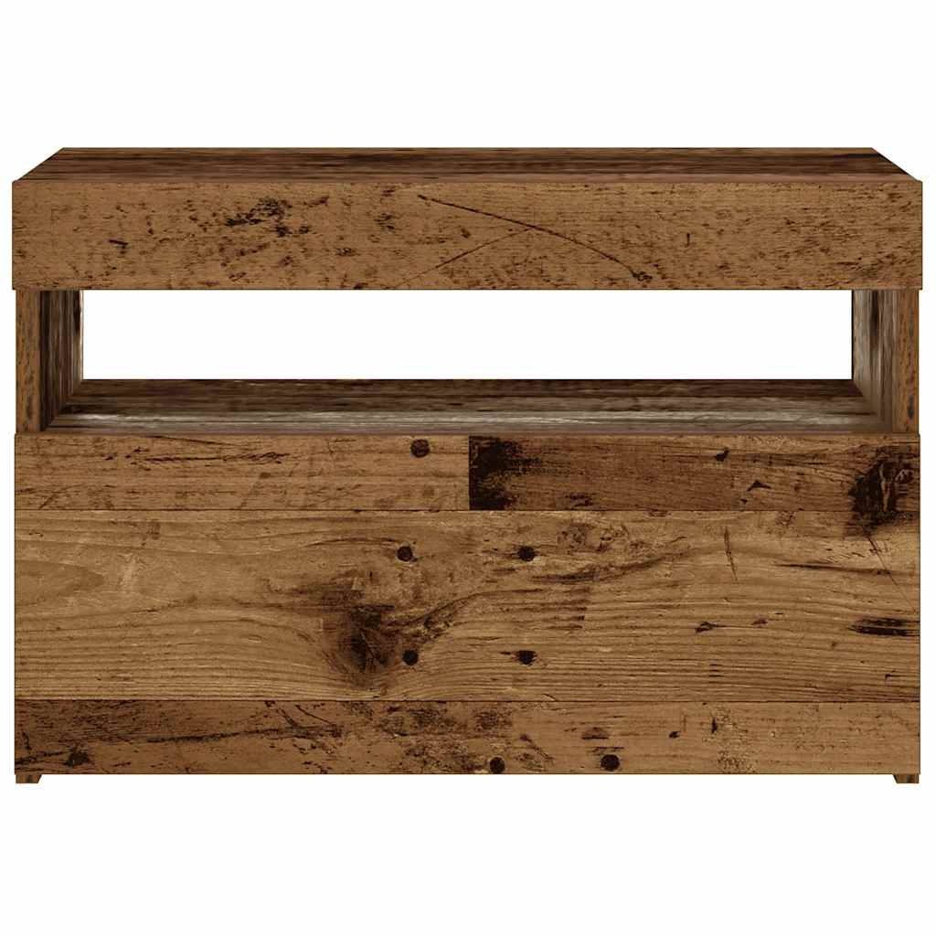 Noćni ormarić s LED svjetlima staro drvo 60x35x40 cm