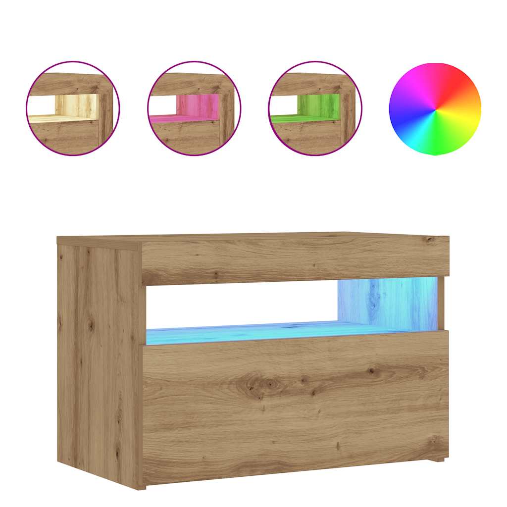 Noćni ormarić s LED svjetlima Artisan hrast 60x35x40 cm