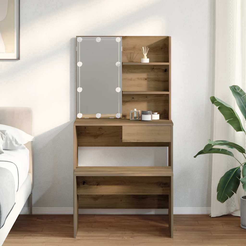 toaletni stolić s LED-om Artisan hrastovinom izrađenim drvom