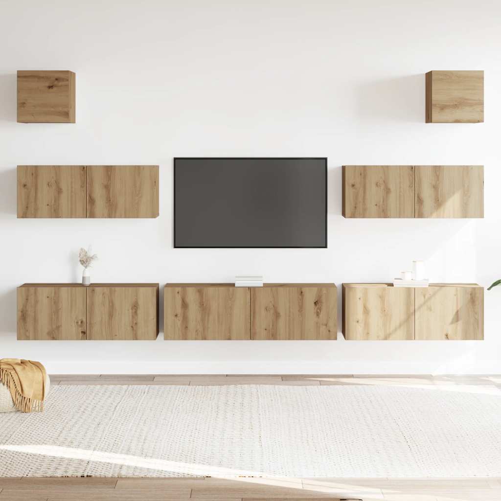 7-dijelni zidni TV ormarić Artisan hrast izrađen od drva