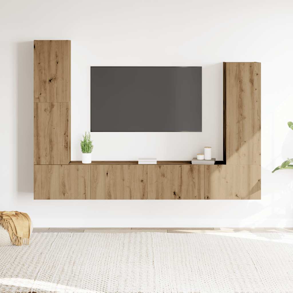 4-dijelni zidni TV ormarić Artisan hrast izrađen od drva