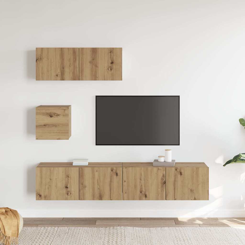 4-dijelni zidni TV ormarić Artisan hrast izrađen od drva