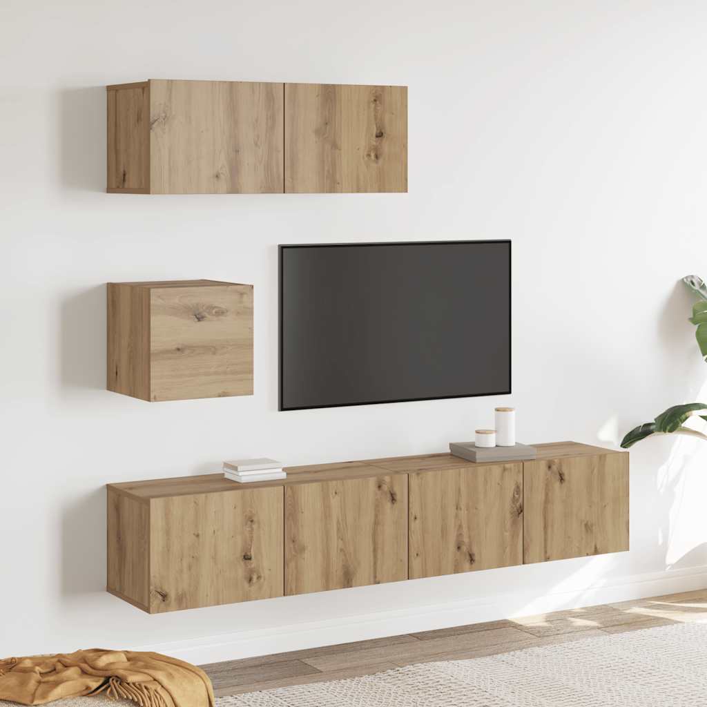 4-dijelni zidni TV ormarić Artisan hrast izrađen od drva