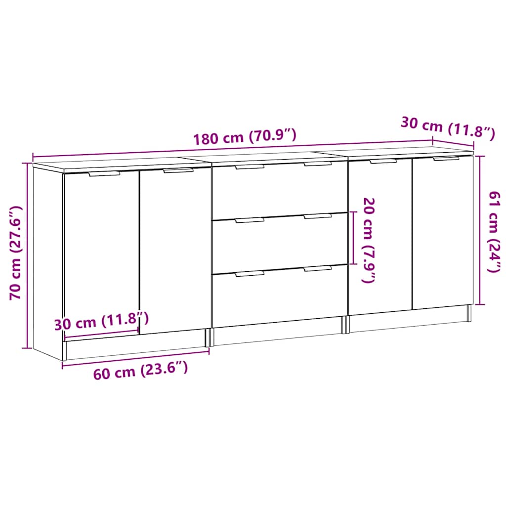 Komoda 3 kom staro drvo 60x30x70 cm konstruirano drvo