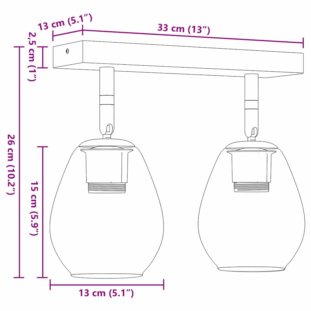 Stropni reflektor Crna 33 x 13 x 26 cm Staklo i Metal