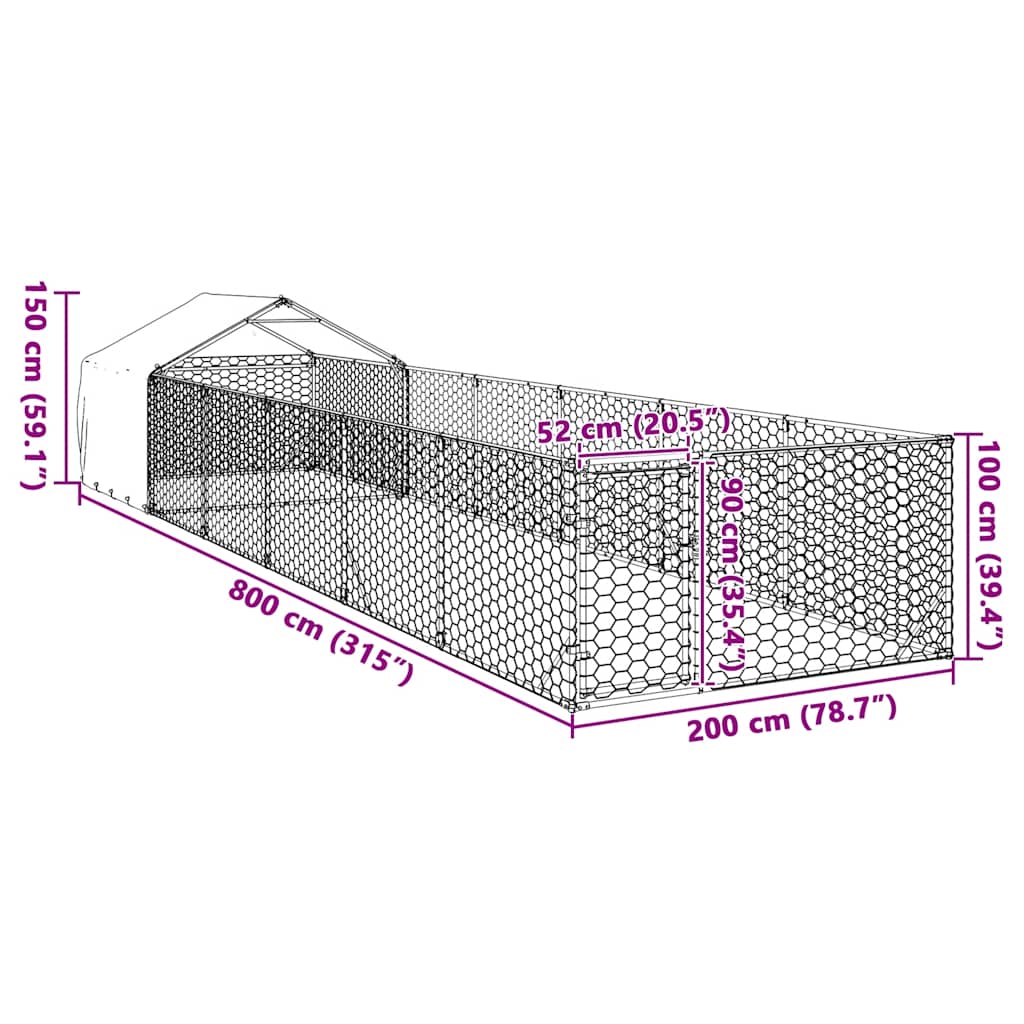 Vanjska kućica za pse sa stazom 8x2x1,5 m pocinčani čelik